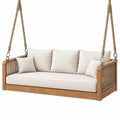Huśtawka ogrodowa 200 x 85 x 180 cm z drewna beżowa - wisząca sofa dwuosobowa