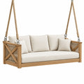 Huśtawka ogrodowa 180 x 75 x 70 cm drewniana beżowa - wisząca sofa
