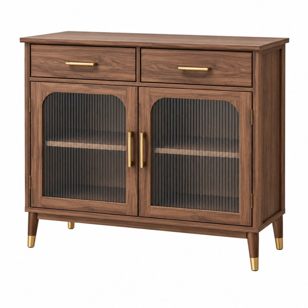 Komoda 120 x 40 x 90 cm z ryflowanym szkłem brązowa do salonu w stylu retro
