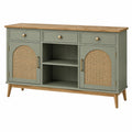 Komoda 160 x 40 x 85 cm zielona z drewnianym blatem i rattanem do salonu w stylu vintage
