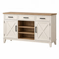 Komoda 160 x 40 x 90 cm drewniana kremowa z blatem dębowym - rustykalna do salonu