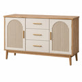 Komoda 160 x 40 x 85 cm z drewna i płyty MDF beżowa w stylu retro z szufladami