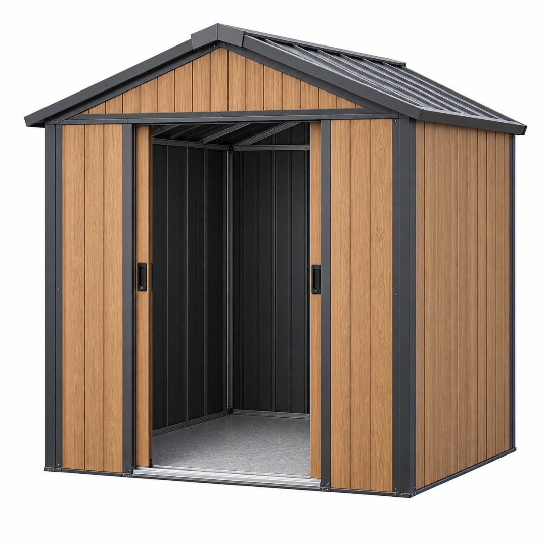Domek narzędziowy 213 x 130 x 185 cm ze stali brązowy czarny - ogrodowy z drzwiami przesuwnymi
