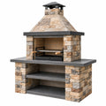 Grill ogrodowy murowany 120 cm x 70 cm x 220 cm kamienny beżowy szary z rusztem i półkami