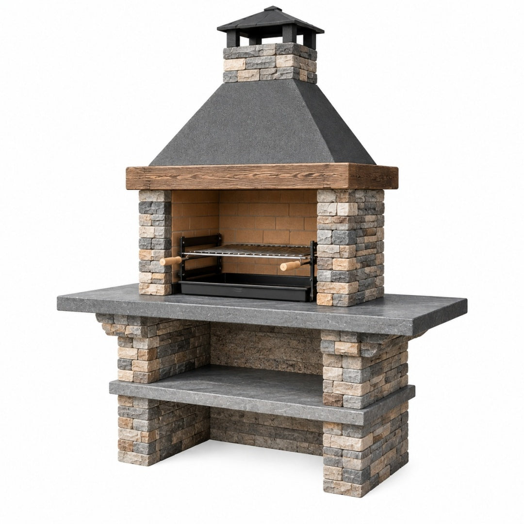 Grill ogrodowy 150 x 75 x 220 cm z kamienia i stali szary z kominem