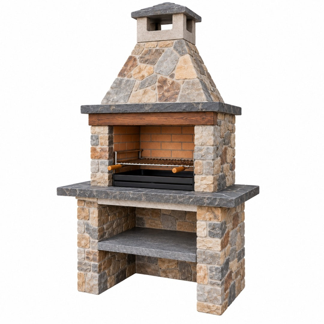Grill ogrodowy 120 x 70 x 210 cm kamienno-ceglany brązowo-szary z rusztem murowany