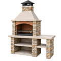 Grill ogrodowy murowany 180 x 70 x 250 cm kamienno-ceramiczny beżowy z rusztem