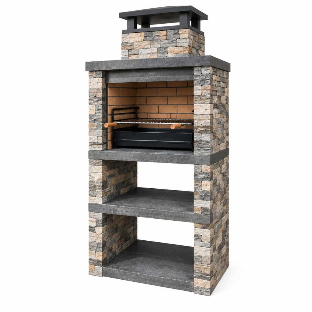Grill ogrodowy 90 x 60 x 210 cm z kamienia szary do grillowania z półkami
